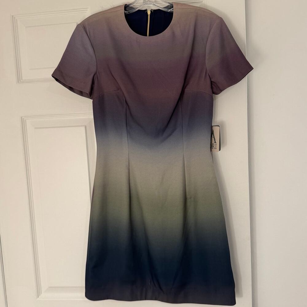 NWT La Fuori Belleza Audaz Ombre Mini Dress Purple Gradient Sheath Short Sleeve